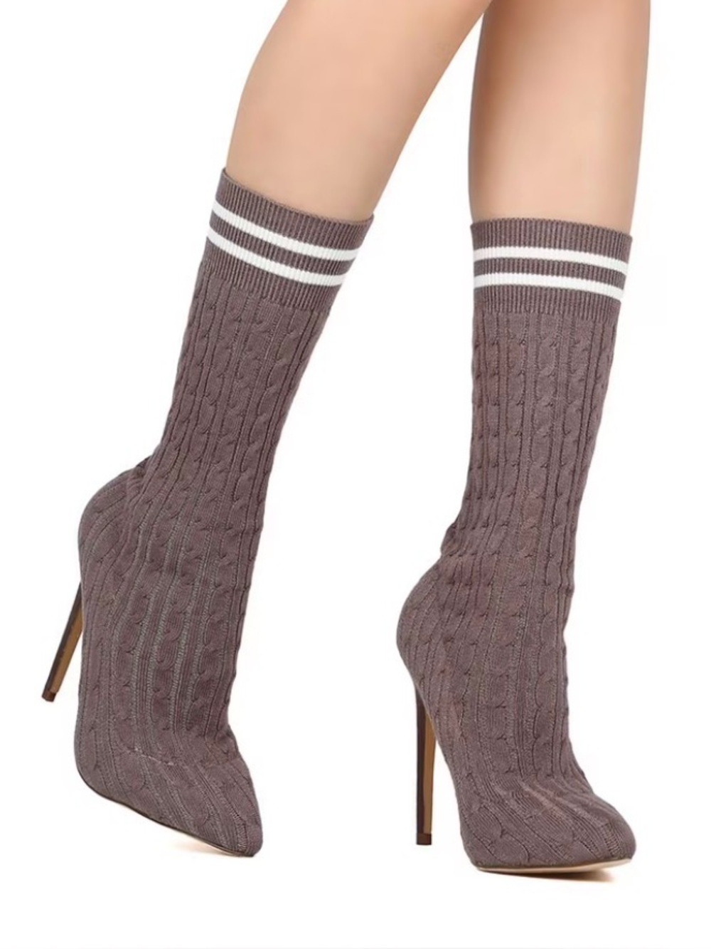 Women Mid Calf Sock Boot Knitted Stiletto Boot